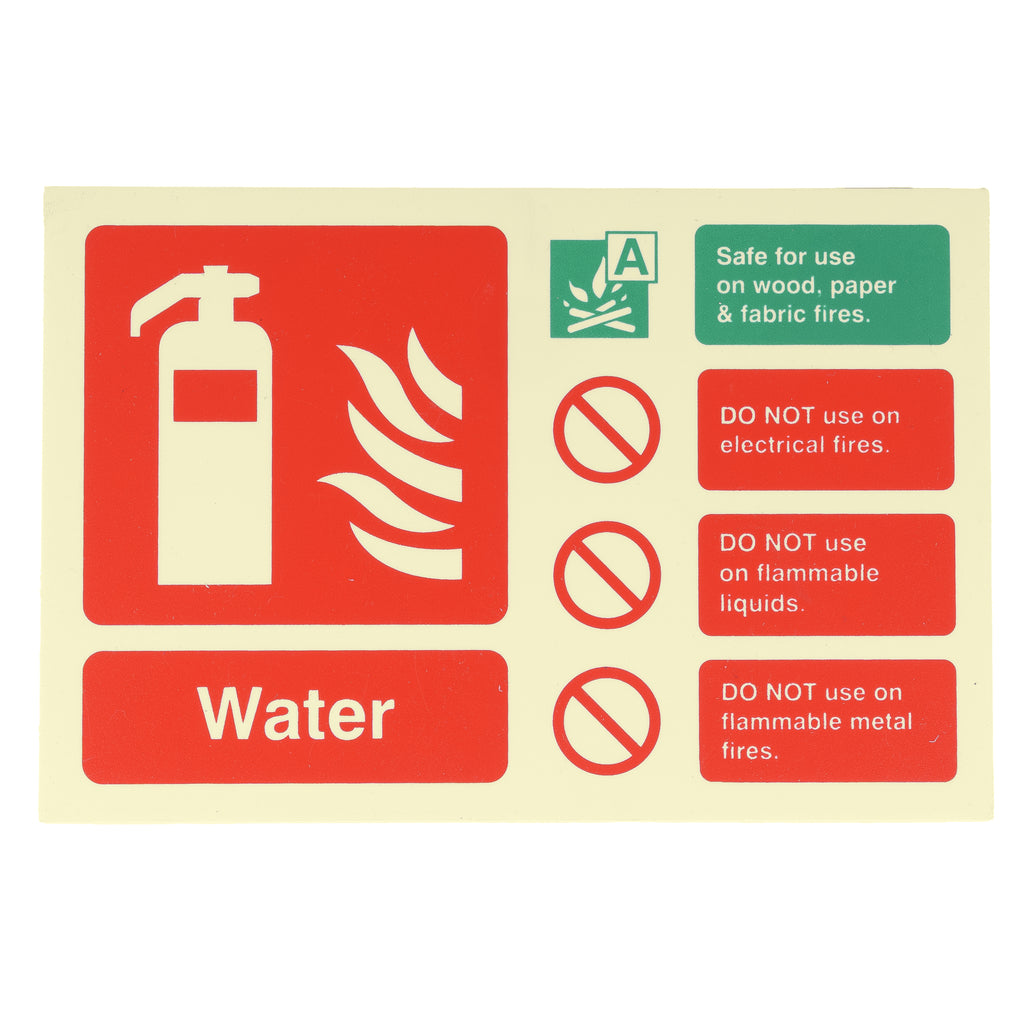 Fire Extinguisher Water ID Sign Rigid Plastic Landscape - 100mm x 150mm - 111R
