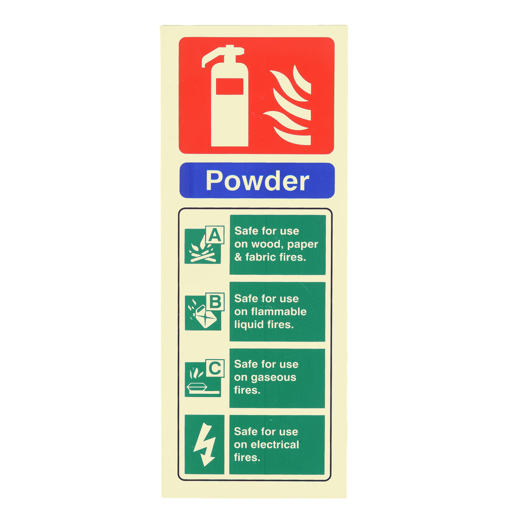 Fire Extinguisher Powder ID Sign Rigid Plastic Portrait - 75mm x 200mm - 104R