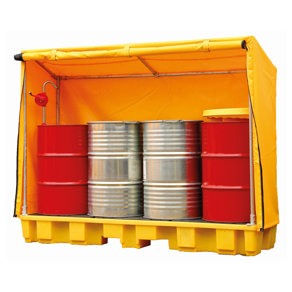 Fentex 4 Drum In-Line Spill Pallet with Framed Cover