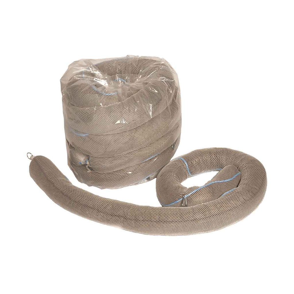 Fentex General Purpose Absorbent Land Booms - 12cm x 3m Rope - Clips Rings and Net - Poly Pack (Pack of 4)