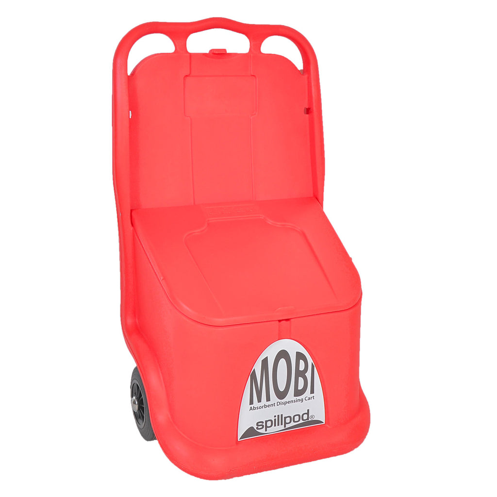 Red spill pod with Mobi logo on a white background