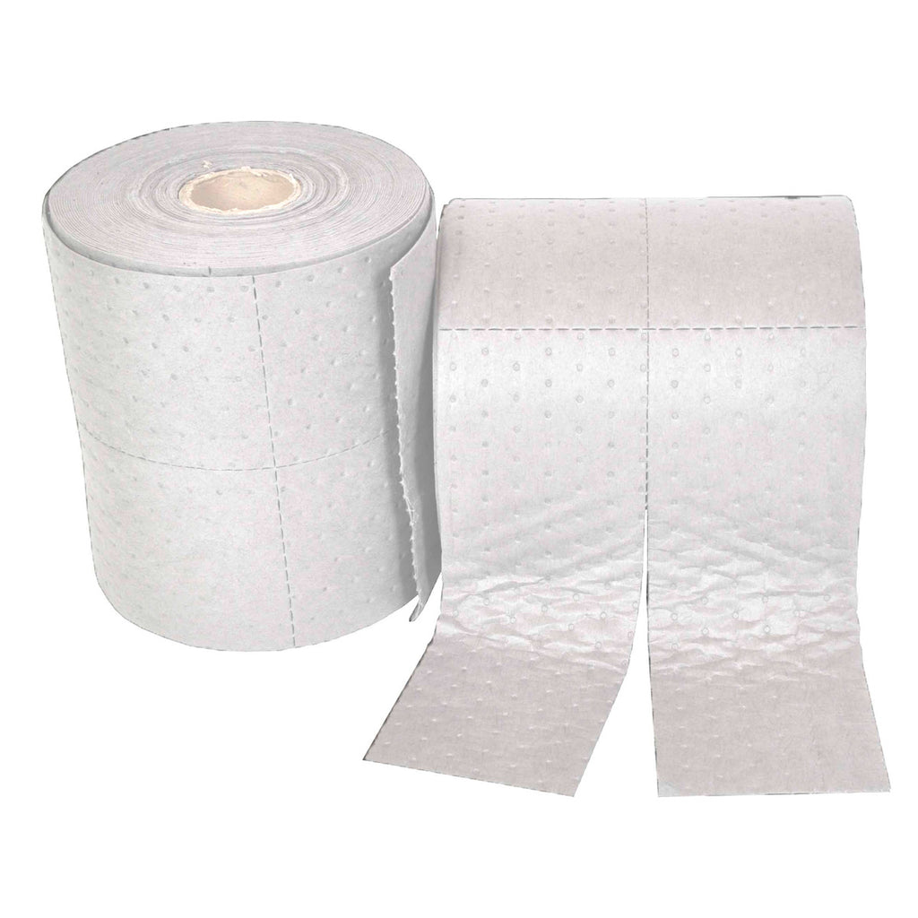 Two rolls of white paper towels on a white background