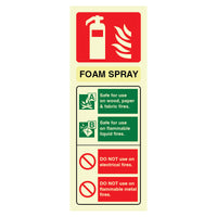 Fire Extinguisher Foam Spray ID Sign Photoluminescent Portrait - 75mm x 200mm - SN-FS-118-PHL