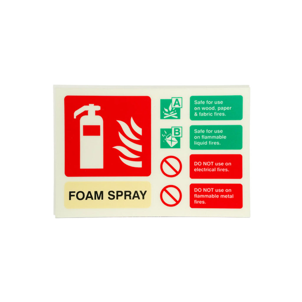 Fire Extinguisher Foam Spray ID Sign Photoluminescent Landscape - 100mm x 150mm - SN-FS-158-PHL