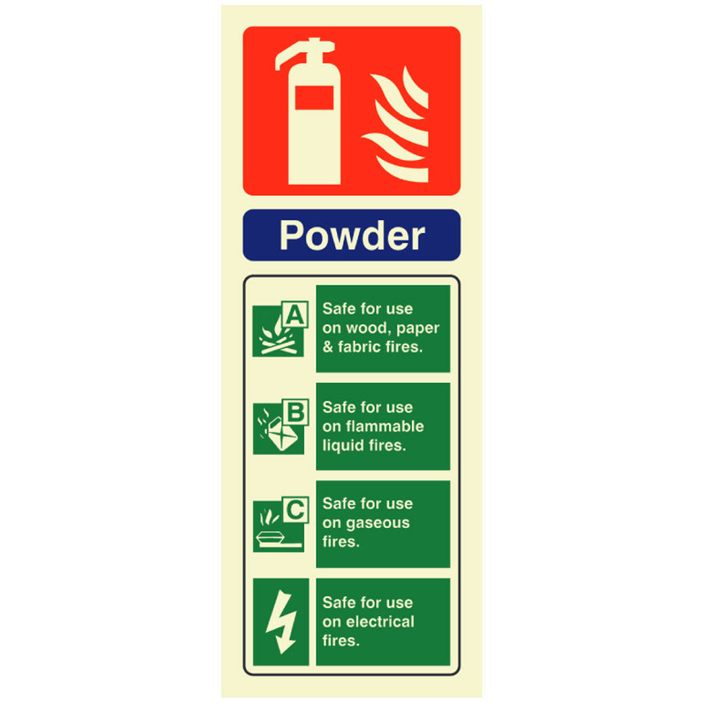 Fire Extinguisher Powder ID Sign Rigid Plastic Portrait - 75mm x 200mm - 104R