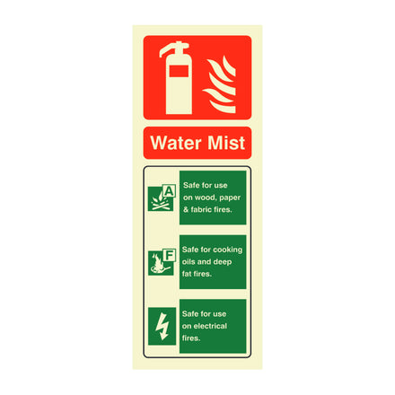Fire Extinguisher Watermist ID Sign Photoluminescent