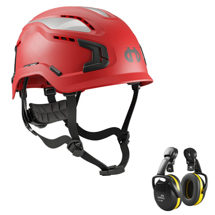 Hellberg Sector Ear Defenders Vented Hard Hat Kit | Red