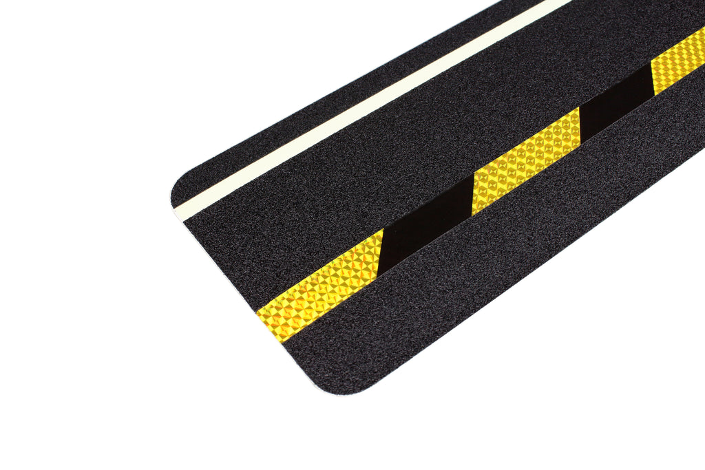 Heskins H3412DUA - Dual Purpose Safety-Grip Striped Tile - Black with Yellow & Glow in the Dark Stripes