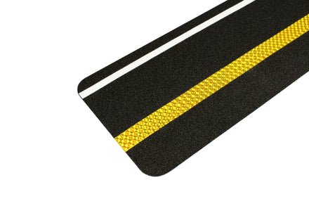Heskins H3412YUA - Dual Purpose Safety-Grip Striped Tile - Black with Yellow Reflective & Glow in the Dark Stripes