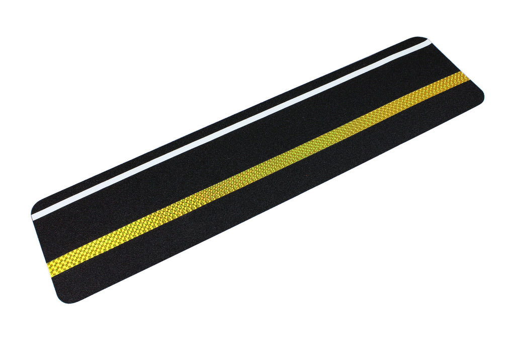 Heskins H3412YUA - Dual Purpose Safety-Grip Striped Tile - Black with Yellow Reflective & Glow in the Dark Stripes