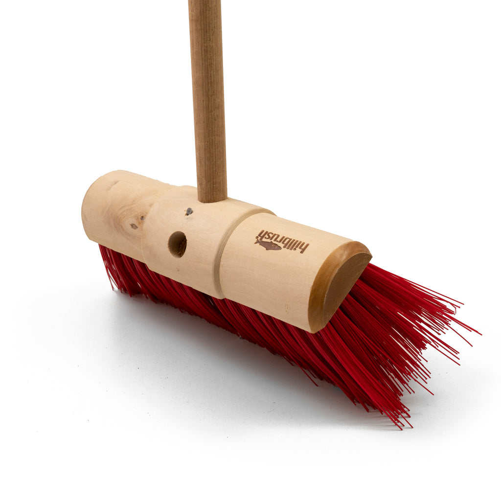 Hillbrush 330mm Trade Stiff Yard Broom RED PVC Bristle (1200mm Wooden Handle Kit)