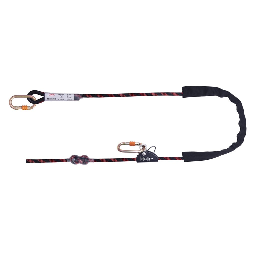 JSP 2m Adjustable Work Positioning Lanyard - Fixed Rope Grab + 2 Karabiners