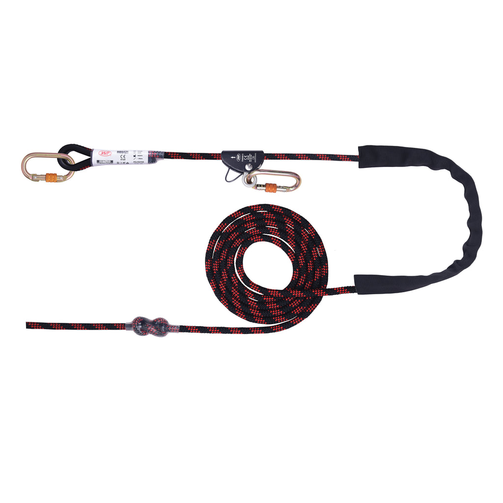 JSP 5m Adjustable Work Positioning Lanyard - Fixed Rope Grab + 2 Karabiners