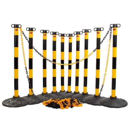 JSP Post And Chain Barrier Kit - Multiple Colours (Yellow & Black / 10 Post - 25m Chain)