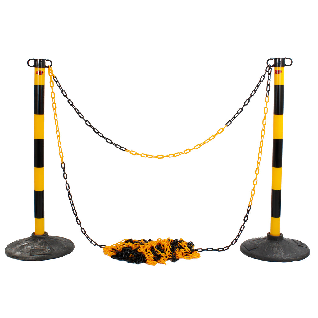 JSP Post And Chain Barrier Kit - Multiple Colours (Yellow & Black / 2 Post - 25m Chain)