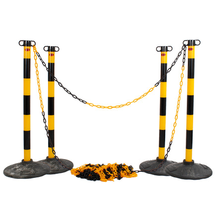 JSP Post And Chain Barrier Kit - Multiple Colours (Yellow & Black / 4 Post - 25m Chain)