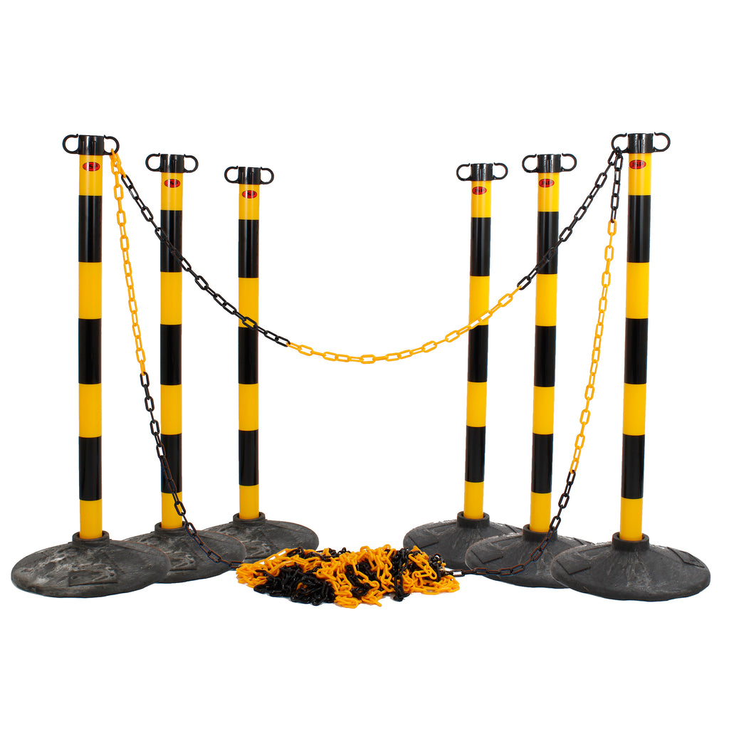 JSP Post And Chain Barrier Kit - Multiple Colours (Yellow & Black / 6 Post - 25m Chain)