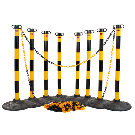 JSP Post And Chain Barrier Kit - Multiple Colours (Yellow & Black / 8 Post - 25m Chain)