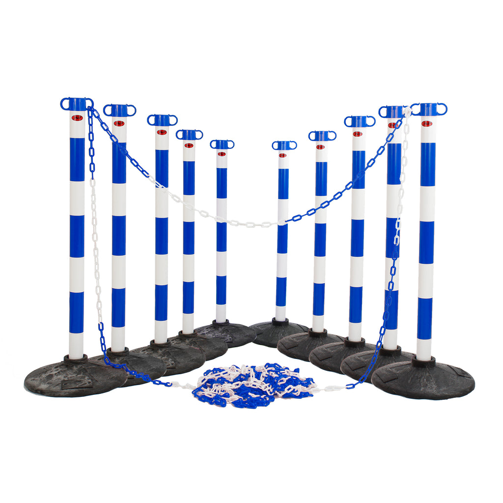 JSP Post And Chain Barrier Kit - Multiple Colours (Blue & White / 10 Post - 25m Chain)