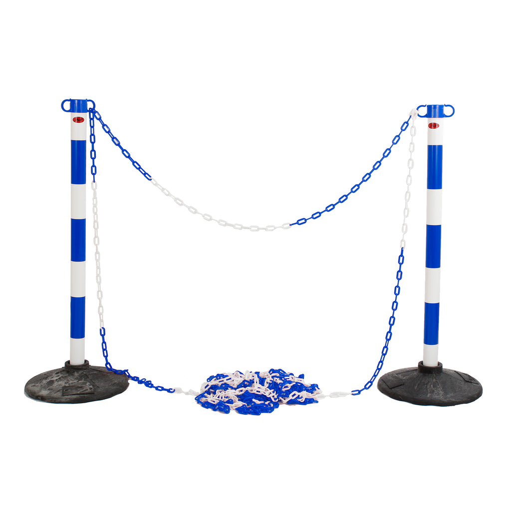 JSP Post And Chain Barrier Kit - Multiple Colours (Blue & White / 2 Post - 25m Chain)