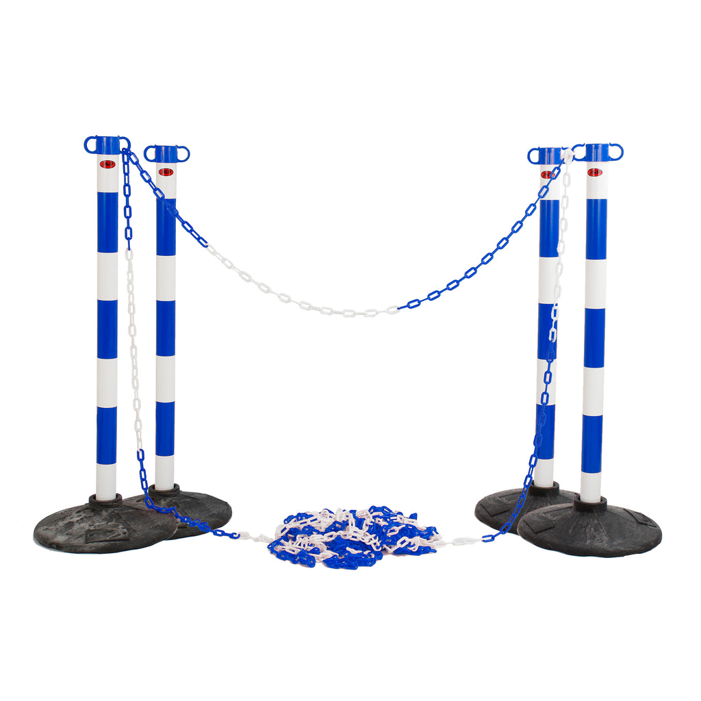 JSP Post And Chain Barrier Kit - Multiple Colours (Blue & White / 4 Post - 25m Chain)