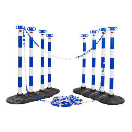 JSP Post And Chain Barrier Kit - Multiple Colours (Blue & White / 8 Post - 25m Chain)