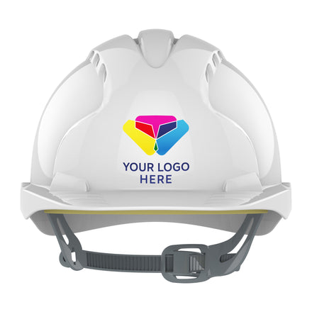 JSP EVO2 Branded Safety Helmet Mid Peak Slip Ratchet Vented (White / 1 Colour)