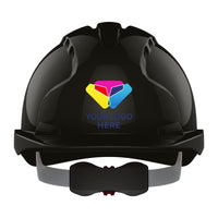 JSP EVO3 Custom Branded Safety Helmet Mid Peak Wheel Ratchet Vented (Black / 1 Colour)