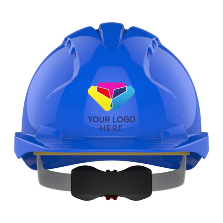 JSP EVO3 Custom Branded Safety Helmet Mid Peak Wheel Ratchet Vented (Blue / 1 Colour)