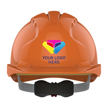 JSP EVO3 Custom Branded Safety Helmet Mid Peak Wheel Ratchet Vented (Orange / 1 Colour)