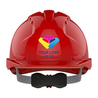 JSP EVO3 Custom Branded Safety Helmet Mid Peak Wheel Ratchet Vented | Red