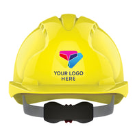 JSP EVO3 Custom Branded Safety Helmet Mid Peak Wheel Ratchet Vented | Yellow