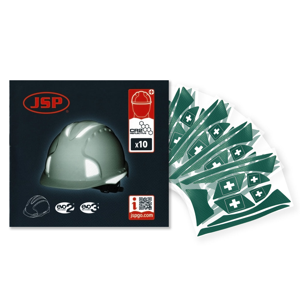 JSP CR2 Reflective Kit For EVO2 / EVO3 Helmets (Green (first aider) / 10 pack)