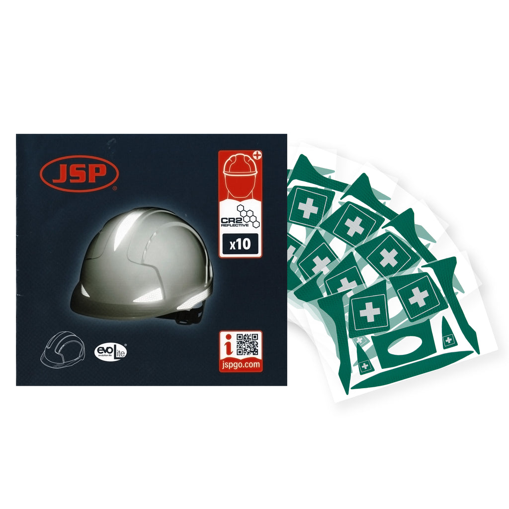 JSP CR2 Reflective Stickers For Evolite Hard Hats (Green (first aider) / 10 pack)