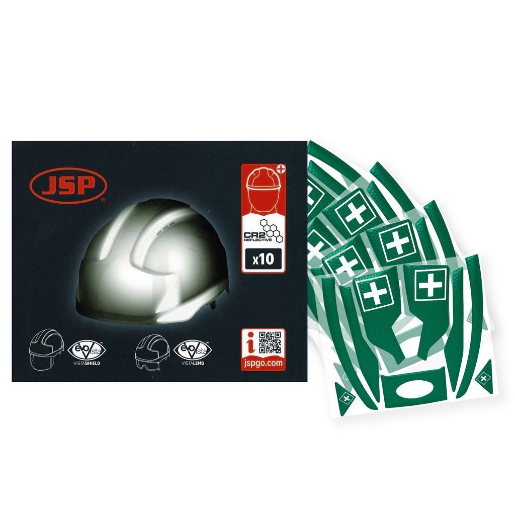 JSP CR2 Reflective Kit For Vistalens / Vistashield Helmets (Green (first aider) / 10 pack)