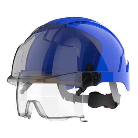 JSP EVO VISTAlens Wheel Ratchet Safety Helmet Vented (Blue/Smoke)