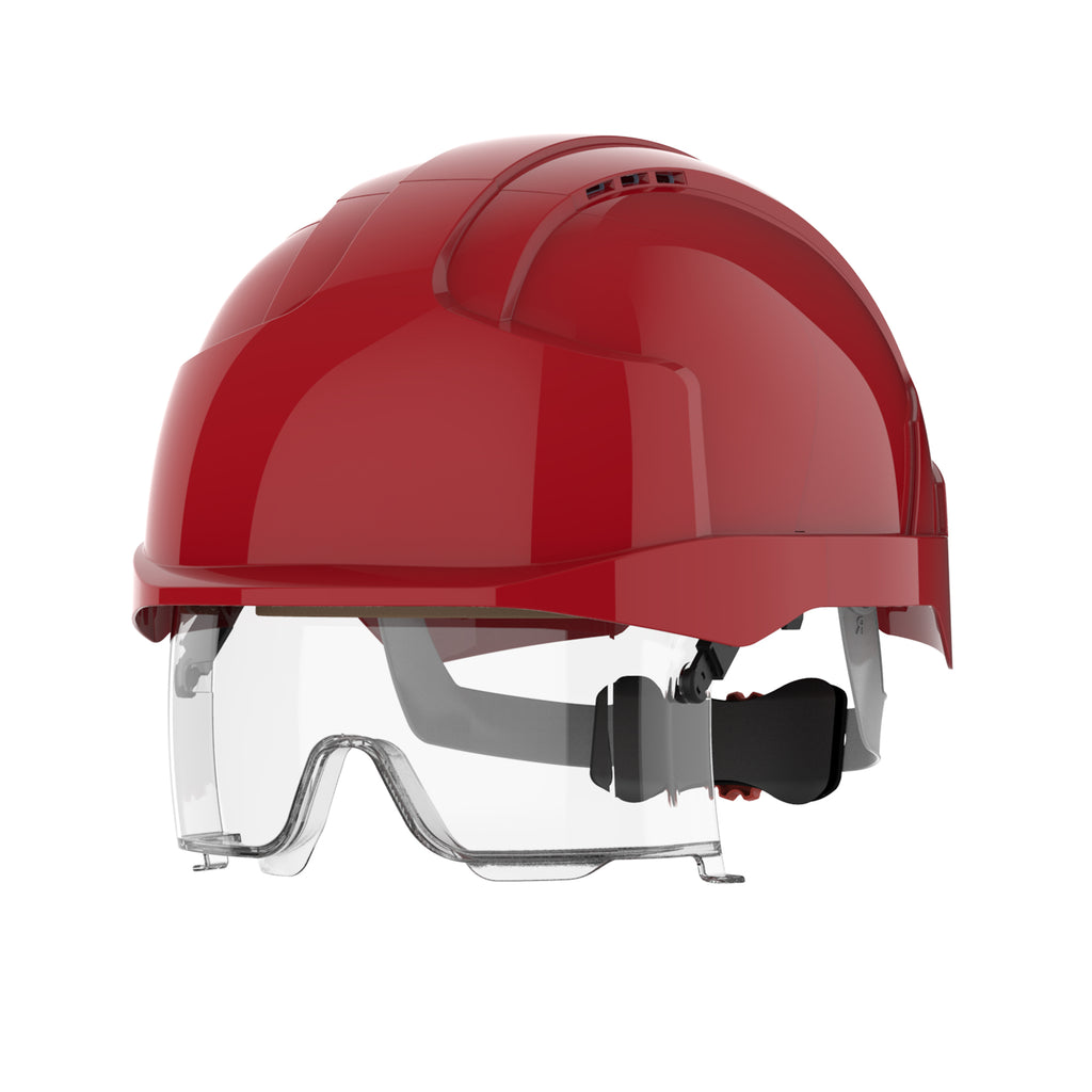 JSP EVO VISTAlens Wheel Ratchet Safety Helmet Vented (Red/Red)