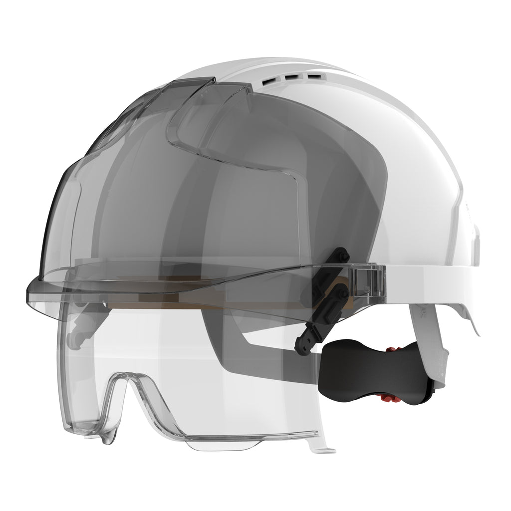 JSP EVO VISTAlens Wheel Ratchet Safety Helmet Vented (White/Smoke)