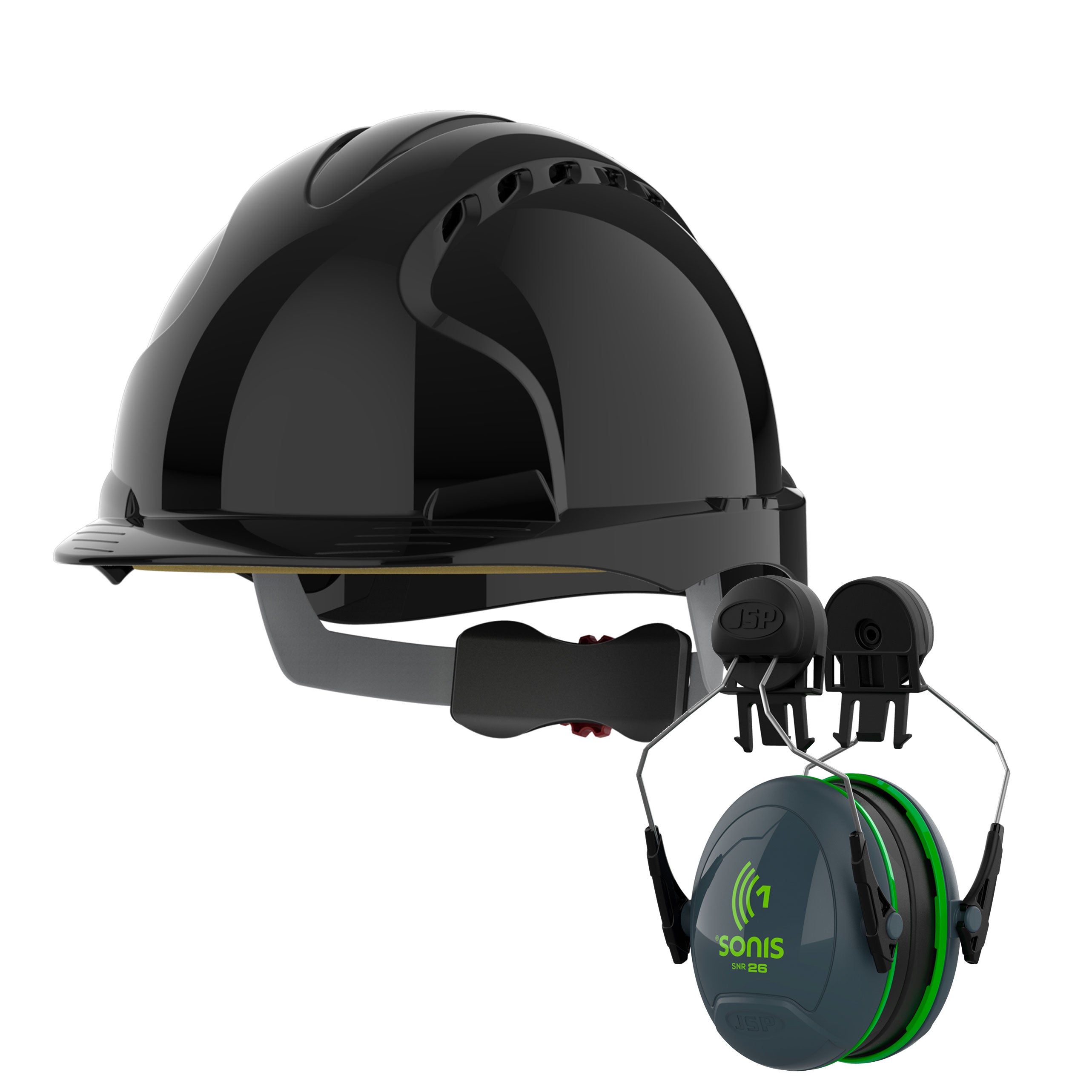 帽子 raleigh 666 cyber dyne ROCKERS MAD3 JSP EVO3 With Sonis Compact Ear Defenders Hard Hat Kit | Black