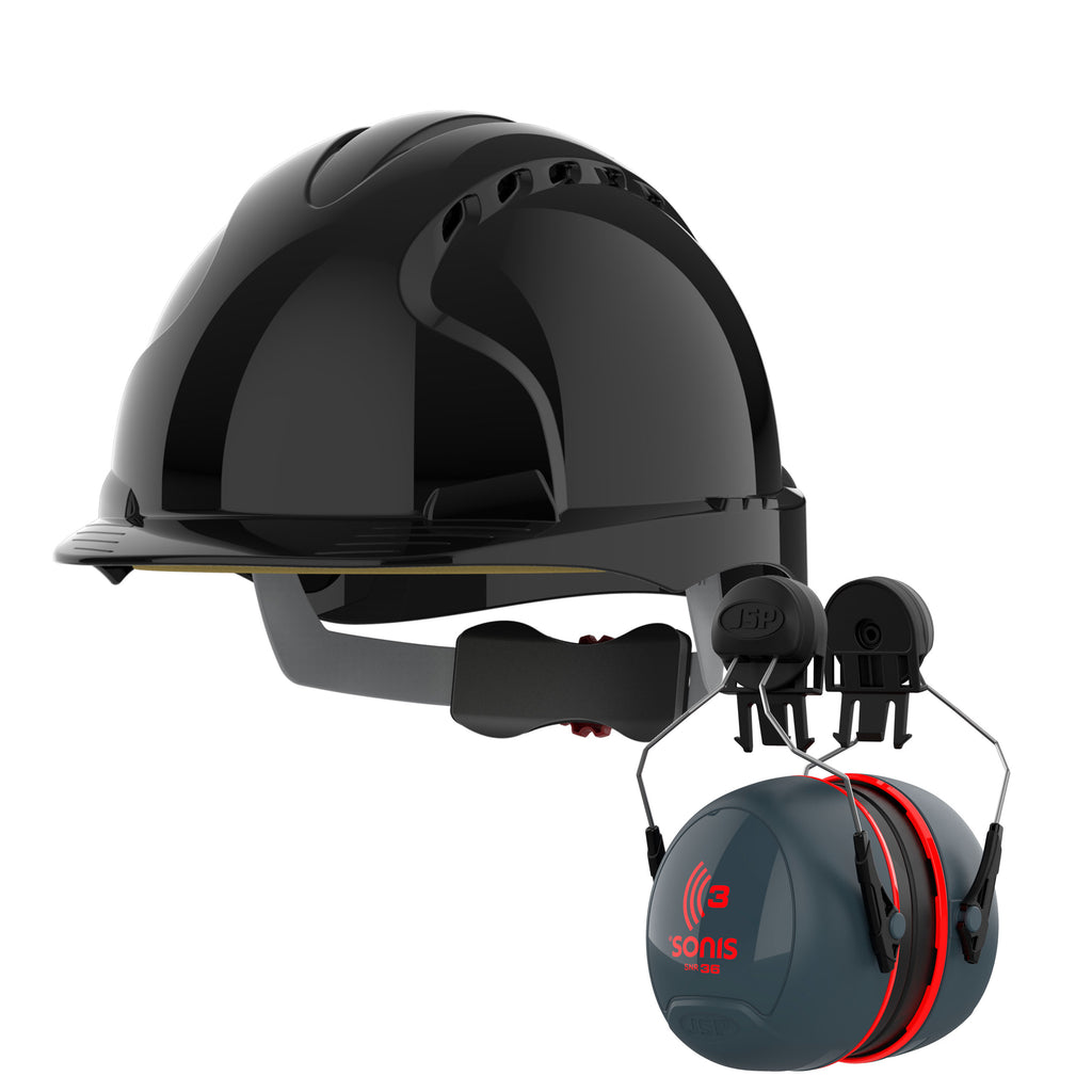 JSP EVO3 With Sonis Compact Ear Defenders Hard Hat Kit | Black
