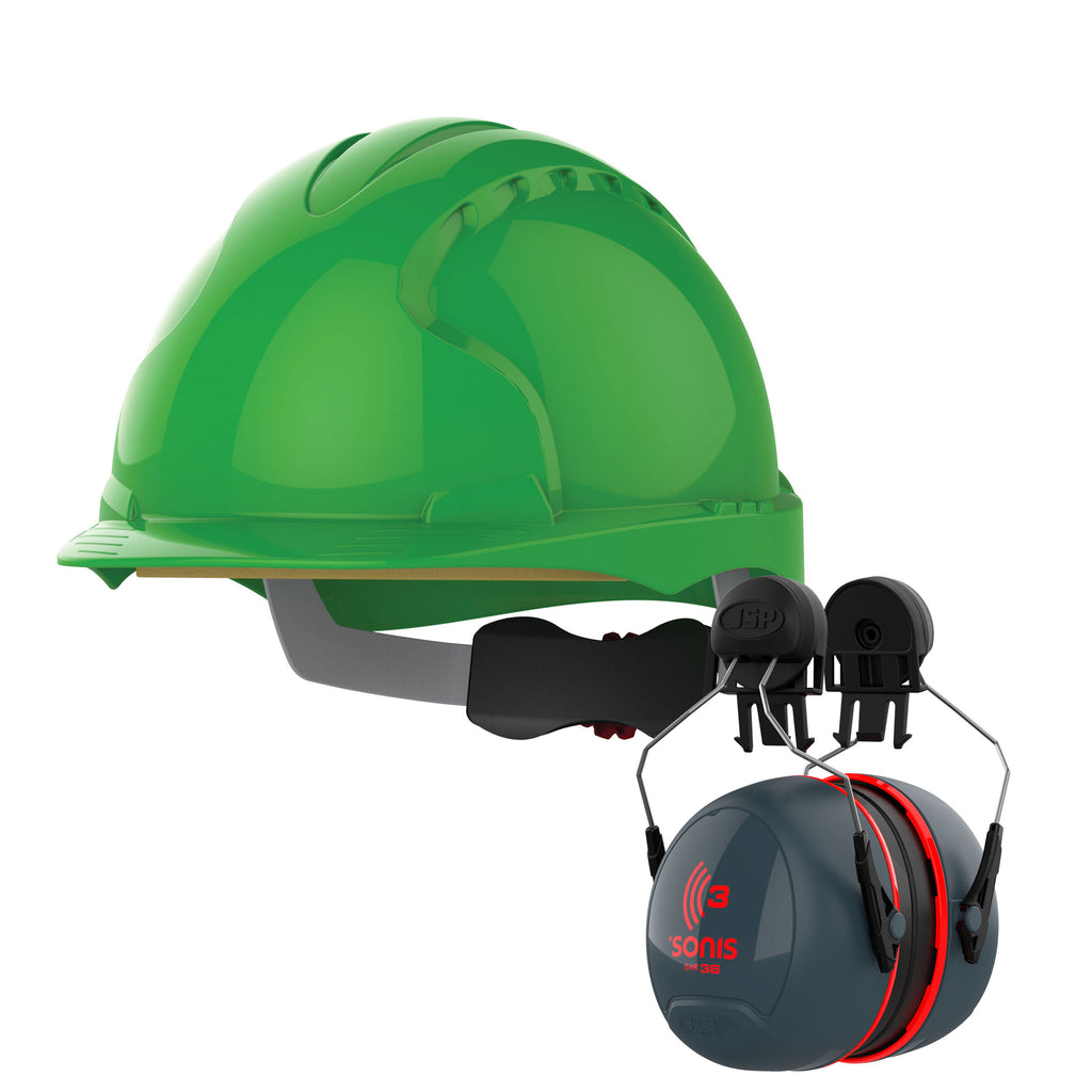 JSP EVO3 With Sonis Ear Defenders Hard Hat Kit | Green