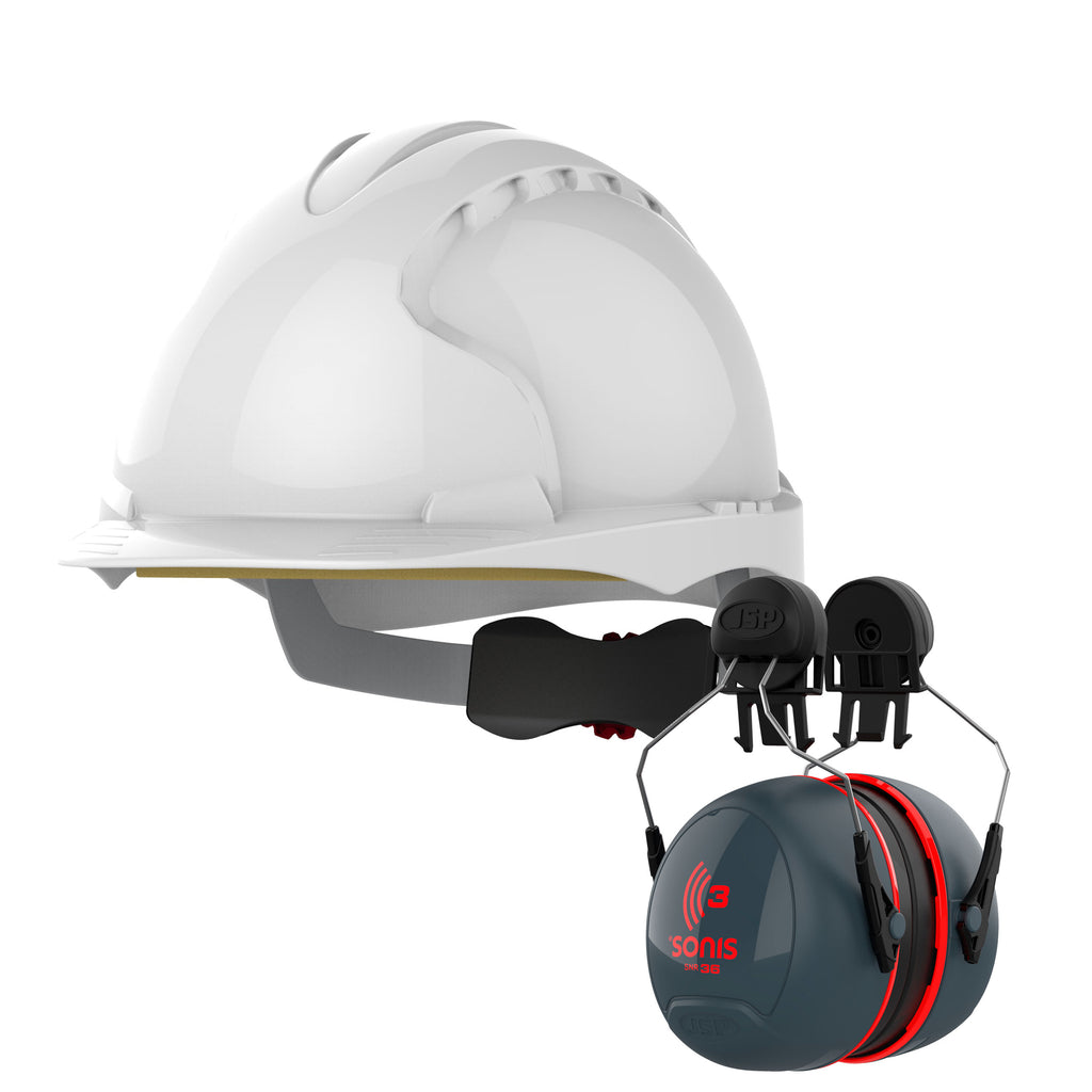JSP EVO3 With Sonis Ear Defenders Hard Hat Kit | White