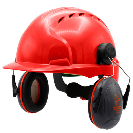 JSP EVO3 With Sonis Compact Ear Defenders Hard Hat Kit (Red)