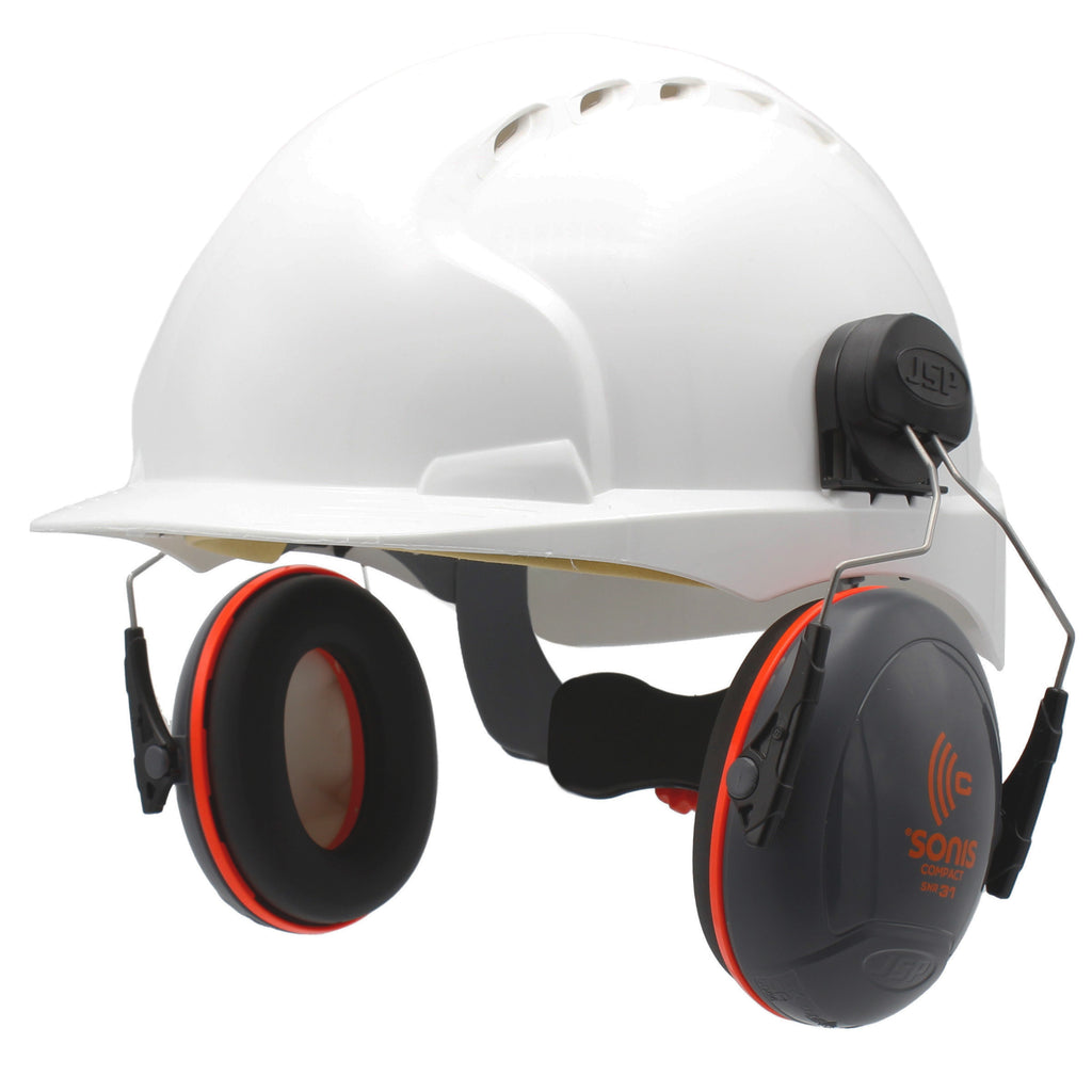 JSP EVO3 With Sonis Compact Ear Defenders Hard Hat Kit (White)