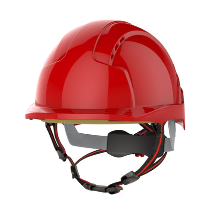 JSP EVOLite Skyworker Micro Peak Wheel Ratchet Safety Helmet Vented (Red)