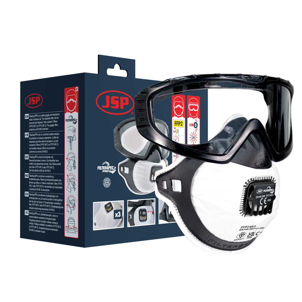 JSP Filterspec Pro Google & FFP3V Valved Mask (Inc 3 Filters) | AGE130-201-100