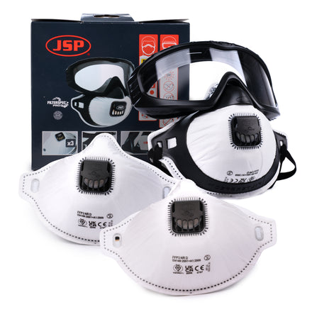 JSP Filterspec Pro Goggle & FFP3V Valved Mask (Inc 3 Filters) | AGE130-201-100
