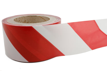 Striped Barrier Tape Red & White -  Non-Adhesive - 100 Metre Roll