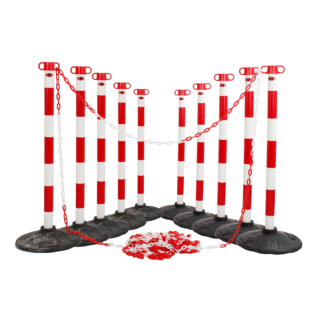 JSP Post And Chain Barrier Kit - Multiple Colours (Red & White / 10 Post - 25m Chain)