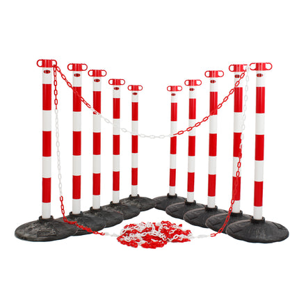 JSP Post And Chain Barrier Kit - Multiple Colours (Red & White / 10 Post - 25m Chain)